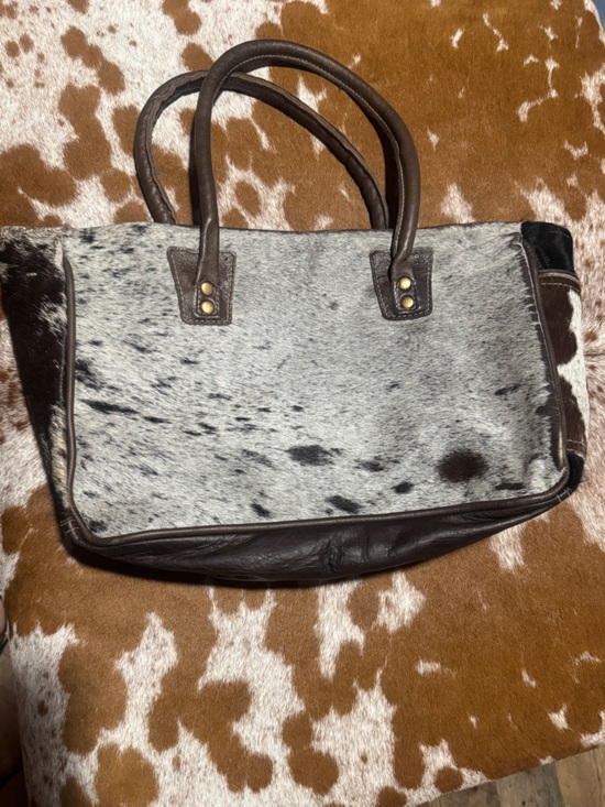 Myra Bag Handbags - Myra Bag Brown and White Cowhide Tote
